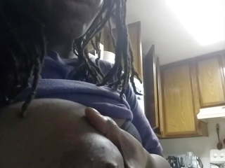 Ebony hugs Milk from Her Big Black Boob for Youtube