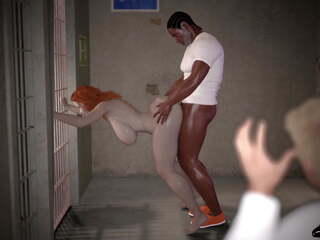 Ginger Haired Woman Fuck a Big Black cock in Prison.